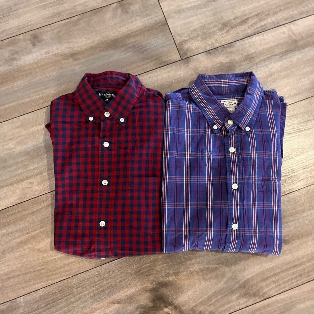Lot of 2 J. Crew Mercantile Men Button Down Shirts Medium Red Gingham Bin G-37